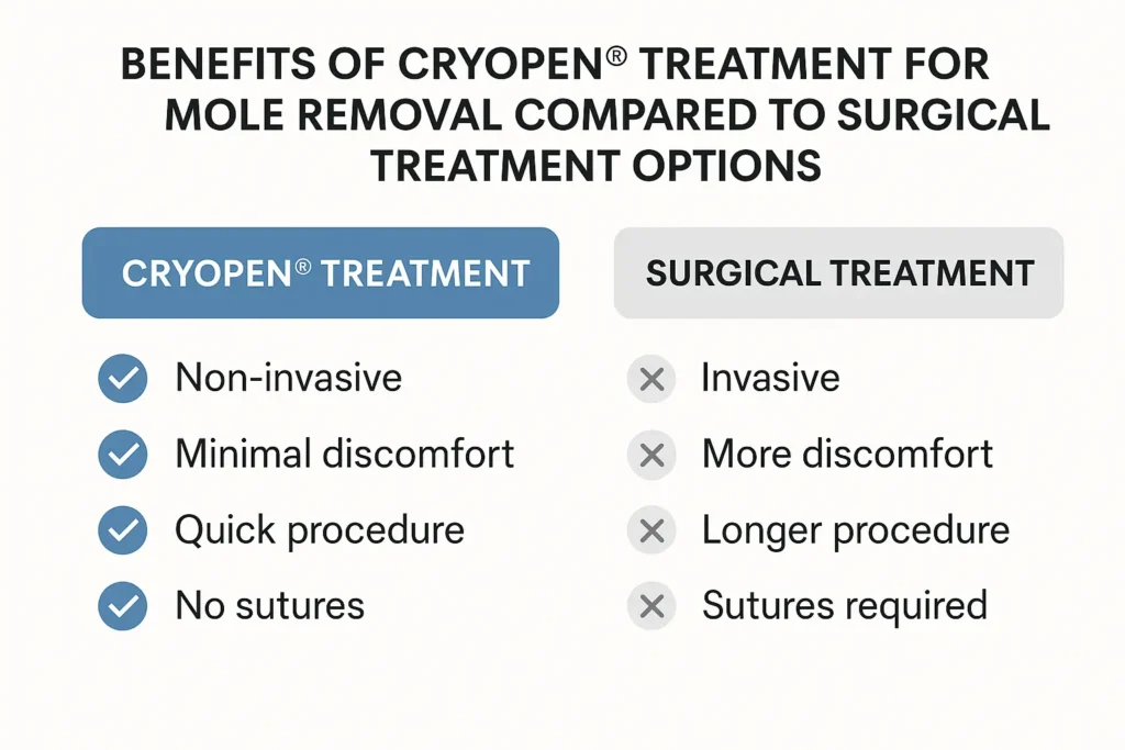 Table to show the benefits of getting moles removed King's Heath from LA LIPO