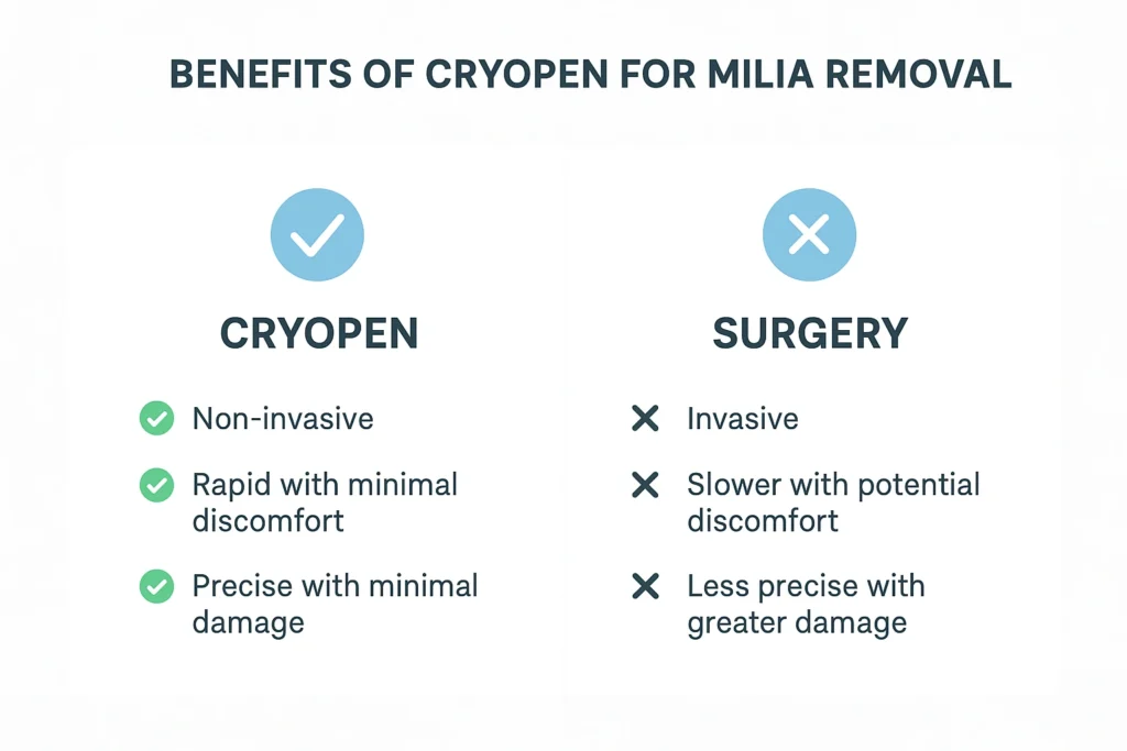 Benefits of cryopen for milia removal King's Heath compared to surgical treatments.