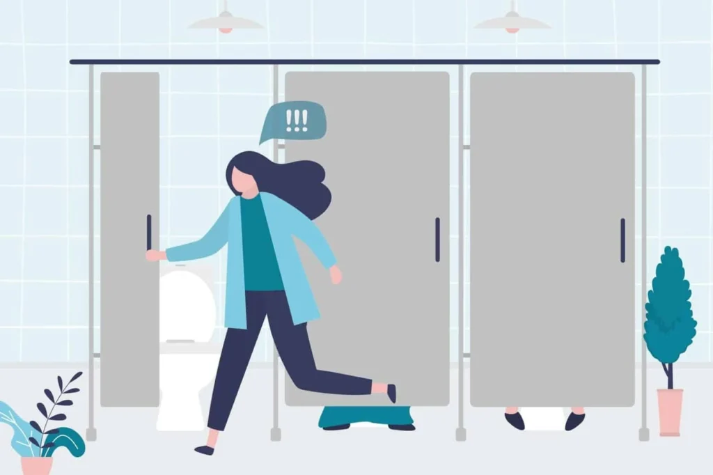 graphic of Urine incontinence King's Heath woman running to the toilet.