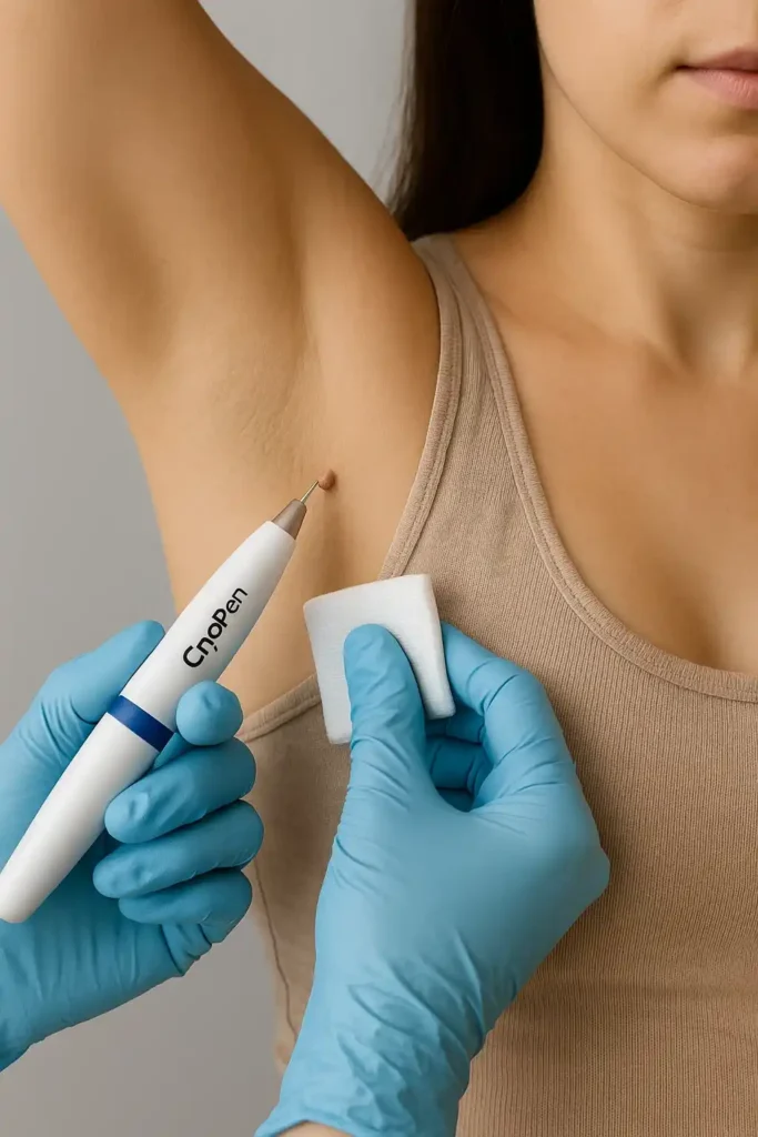 woman having cryopen to remove underarm skin tags King's Heath