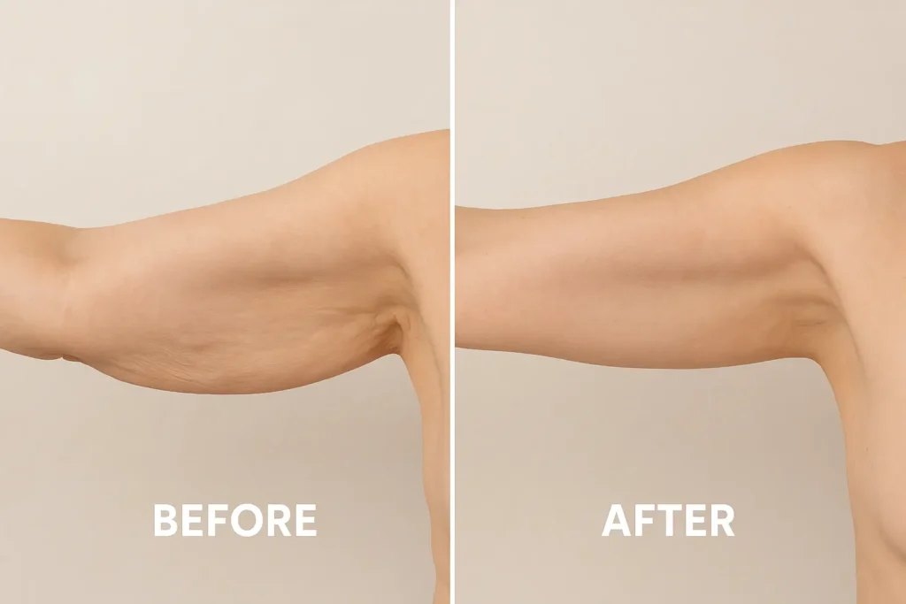 Picture of LA LIPO King's Heath before and after results of skin tightening treatment on the upper arms.